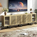 Farmhouse TV Stand for TVs up to 100 Inch, Entertainment Center TV Console with Storage Cabinets and Glass Doors,Media Console for Living Room,Oak by CozyNest Decor