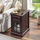 Farmhouse XXL End Table with Charging Station, Side Table with USB Ports and Outlets, Nightstand with Drawer and Glass Door Storage, Cherry Bedside Tables for Living Room, Bedroom, Office by CozyNest Decor