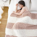 Battilo Chunky Knit Throw Blanket, Soft and Thick Chenille Throw Blanket, 50"x60" Handmade Cable Knit Crochet Blanket, Large Rope Knot Throw Blankets for Couch Sofa Bed Home Decor, Blush & White by CozyNest Decor