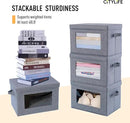 Citylife 3-Pack Collapsible Storage Bins with Lids, Linen Fabric Foldable Storage Boxes, Cube Closet Organization for Clothes, Blankets and Books, Gray by CozyNest Decor