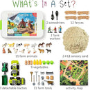 59 PCS Farm Sensory Bin Sandbox with Lid, 2.2 LB Sensory Sand, 40 Toddler Farm Toys, 3 Take Apart Construction Trucks -Sensory Toys for Kids 5-7, 3-4 & Up- Kids Gifts for Boys and Girls by GreenHaven Gardens