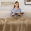 Chunky Knit Throw Blanket, 30''*40'' Knitted Throw Chenille Yarn for Bed Couch, Handmade Light Brown Crochet Big Thick Blanket, Machine Washable Cute Comfy Blanket for Home Decor by CozyNest Decor