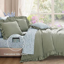 Full Comforter Set - 7 Pieces Ruffle Sage Green Bedding Sets, Shabby Chic Farmhouse Bed in a Bag Full with Ruffle Comforter, Floral Sheets, Pillowcases & Shams by CozyNest Decor