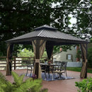 Kozyard Alexander 12' X 12' Hardtop Gazebo, Aluminum Metal Gazebo with Galvanized Steel Double Roof Canopy, Curtain and Netting for Patio Backyard Deck Lawn Brown by GreenHaven Gardens