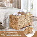 Handwoven Storage Basket with Lid, 165L Wicker Storage Bin, Natural Water Hyacinth, Leather Buckle & Metal Frame, Metal Ring Handles for Easy Transport, Storage Chest & Trunk for Bedroom, Living Room by CozyNest Decor