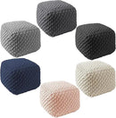 Casafield Square Pouf Ottoman, Light Gray 18.5" W x 18.5" D x 14.5" H Cotton Knit Foot Stool - Boho Floor Pouffe for Living Room, Bedroom, Home Office by CozyNest Decor