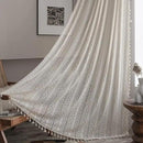 Sutuo Home Crochet Boho Curtain 96 Inches Length, Sheer Lace Handmade Tassels Knitted Window Treatment Vintage Rustic Bohemian Farmhouse Drape for Bedroom Rod Pocket 1 Panel 59" W x 96" L, Beige Wave by CozyNest Decor