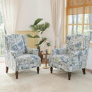 Lumibee Wingback Accent Chair, 2 Set High Back Floral Armchairs in Fabric,Comfy Upholstered Reading Single Sofa Chairs with Solid Wood Legs for Living Room,Bedroom,Office-Plants Blue by CozyNest Decor