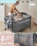 AirClub 4 in 1 Baby Bassinet Bedside Sleeper, 4 Functions Crib, Playard, Portable Changing Table, Bassinet for Newborn Baby, Bedsaide Bed w/Wheels&Brakes by TinyTreasures Baby Boutique