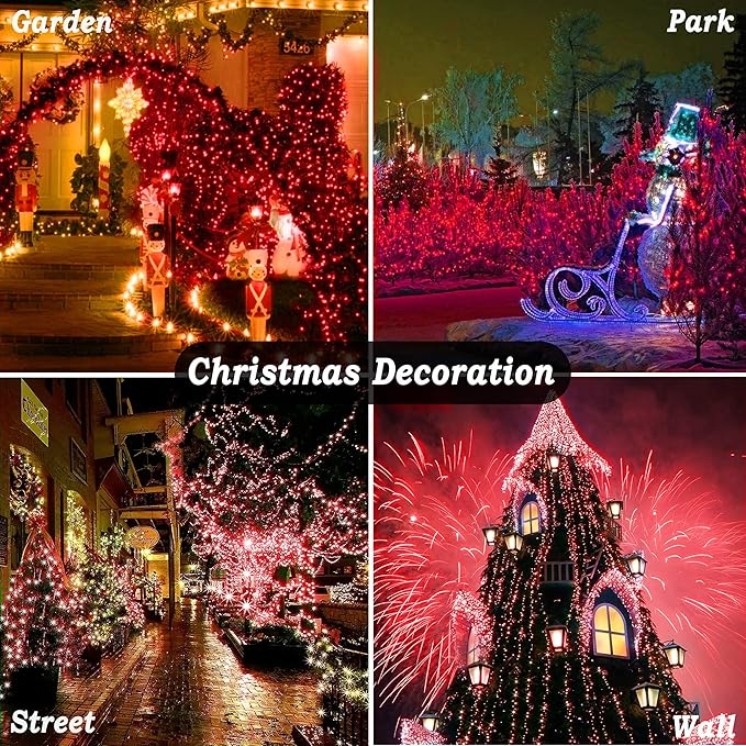 KNONEW 403ft 1000 LED String Lights Outdoor Christmas Lights 8 Modes & Timer Fairy Light Plug in Waterproof LED String Lights for Xmas Yard Tree Wedding Party Holiday Decorations (Red), photo 8 of 9