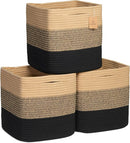 NaturalCozy Storage Cubes 11 Inch Cotton Rope Woven Baskets for Organizing, 3-Pack | Cube Storage Bin | Square Storage Baskets for Shelves Organizer, Classroom, Kids Toy Bins, Closet, Baby Nursery by TinyTreasures Baby Boutique