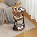Side Table, Small End Table with Metal Frame, 3-Tier Bedside Tables, Round Side Tables for Living Room Bedroom Couch Bathroom, Oval, Vintage Brown by CozyNest Decor