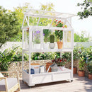 Garden Wood Portable Cold Frame - Mini Greenhouse with Wheels, Open Roof & Storage (White + Beige + Beige) by GreenHaven Gardens