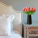 Mandy's Artificial Tulips 20 Stems Coral PU Faux Flowers for Wedding Home Decor 13.5 Inch by CozyNest Decor