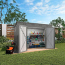 4 * 9.2 * 6 FT Outdoor Storage Shed, Galvanized Steel Garden Shed with Lockable Door & Window, Waterproof Metal Tool Storage for Garden, Backyard, Patio, Lawn(Gray) by GreenHaven Gardens