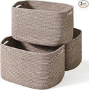 Storage Baskets for Organizing Shelves, Woven Cotton Rope Bins for Baby Nursery Organization, Book Toy Towel Organizer, 15"x11"x9.5", 3 Packs, Dark Brown by TinyTreasures Baby Boutique