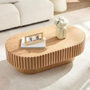43.7" Oval Coffee Table for Living Room,Modern Handcraft Drum Coffee TableSmall Wooden Coffee Table with Sturdy Pedestal Easy Assembly for Office-Natural by CozyNest Decor