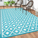 Pauwer Waterproof Outdoor Rug 9x12, Reversible Plastic Straw Patio Camping Rug, Indoor Outdoor RV Mat Carpet for Deck, Camper, Porch, Balcony, Backyard, Picnic, Geometric Teal by GreenHaven Gardens