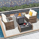 5 Piece Patio Furniture Set with 43" Propane Fire Pit Table, Outdoor Wicker Conversation Set, Rattan Modern Sectional Sofa Couch with Coffee Table for Backyard Porch Garden Poolside, Yellow-Beige by GreenHaven Gardens