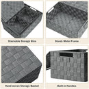Storage Bins with Lids, Woven Storage Box Organizer Containers Decorative Baskets Cube for Clothes Bedroom Closet Office (5 Pack, Grey) by TinyTreasures Baby Boutique