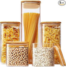 Square Glass Jars with Bamboo Lids [Muti Size Set of 5], Glass Canisters with Airtight Lids, Glass Food Storage Containers for Pasta, Cereal, Flour, Sugar, Best for Kitchen & Pantry by CozyNest Decor