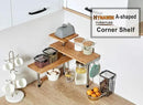 HYNAWIN Corner Shelf, 3 Tier Bamboo & Metal Storage Spice Rack-Desk, Space Saving Bookshelf with Hooks, Adjustable Display Shelf for Creative Home Décor Kitchen, Bedroom, Office (21CO) by CozyNest Decor