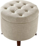 Amazon Basics Round Linen Ottoman with Storage, Tufted Upholstered Footstool for Living Room and Bedroom, 20" x 17", Linen Burlap Beige by CozyNest Decor