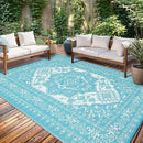 GAOMON Outdoor Rug Waterproof 9x18 Reversible Plastic Straw Rug, Large Rugs for Patio UV-Resistant Portable RV Camping Mats, Indoor Outdoor Medallion Carpet for Deck Porch Garden, Light Blue by CozyNest Decor