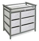 Badger Basket Modern Baby Changing Table - Diaper Station Organizer with 6 Storage Drawers, Reversible Baskets, Safety Rails - Baby Nursery Furniture with Changing Pad and Belt - Gray by TinyTreasures Baby Boutique