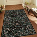 3x5 Black Boho Floral Vintage Area Rug,Soft Lightweight Low Pile Non-Shedding Carpet,Machine Washable Stain Resistant & Non-Slip for Entryway,Bedroom, Kids Room,Living Room by TinyTreasures Baby Boutique