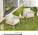 CHITA 3 Pieces Boho Patio Rattan Bistro Set, Outdoor Wicker Chairs & Side Table Set with Acacia Wood Frame(Cream) by CozyNest Decor
