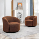 KINWELL 34" W Swivel Barrel Chair Set of 2, Mid Century Modern Round Upholstered Boucle Swivel Accent Chairs, No Assembly Sofa Chair for Living Room Bedroom Reading, Brown by CozyNest Decor