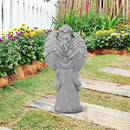 Outdoor Statues Angel Décor Garden Statue- 23.5" H Angel Statue,Resin Angel with Bird Figurine, Ideal for Yard, Patio, Deck, Home Entryway, and Hallway（Grey） by CozyNest Decor