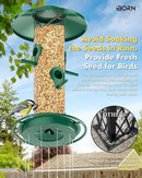 iBorn Bird Feeders for Outdoors, 2LB Metal Bird Feeders 17cm Large Roof &Tray, 4 Feeding Ports, Green Finish by CozyNest Decor