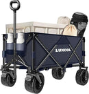LUXCOL Collapsible Folding Wagon, Heavy Duty Utility Beach Wagon Cart for Sand with Big Wheels, Adjustable Handle&Drink Holders for Shopping, Camping,Garden and Outdoor Dark Blue by GreenHaven Gardens