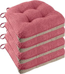 Non Slip Chair Cushions for Dining Chairs Set of 4 Kitchen Chair Cushions 18"x18"x3" Turfted Chair Pads Comfortable and Soft Seat Cushion with Ties (Pink) by CozyNest Decor