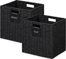 UBBCARE 2 Pack Wicker Basket, 12×12 Storage Cubes with Label, Foldable Cube Storage Bin with Handle, Square Storage Basket for Shelves, Woven Paper Rope Basket for Organizing, Black by GreenHaven Gardens