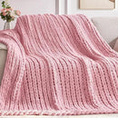 Chunky Knit Throw Blanket, 60''*80'' Knitted Throw Chenille Yarn for Bed Couch, Handmade Light Pink Crochet Big Thick Blanket, Machine Washable Cute Comfy Blanket for Home Decor by CozyNest Decor