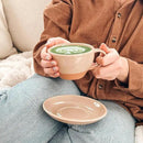 Mora Ceramic Latte Art Mug With Saucer - 10.5 oz, Round Bottom For Perfect Pours - Cafe Cups for Cappuccino, Espresso, Coffee, Tea etc - Porcelain Set for Baristas, Great Gift - Chai Latte by CozyNest Decor