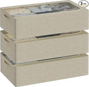 3PCS Under Bed Storage Bins with Metal Frame, Linen Fabric Frame Storage Box Clothes Organizer Bins, Underbed Container with Clear Window (Beige, 15.7 x 13 x 6IN) by CozyNest Decor