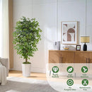 Artificial Ficus Tree 6FT Faux Floor Tree with Planter UV Resistant Potted Fake Silk Plant, Real Wood Trunk-Indoor Outdoor Lifelike Fake Ficus Tree for Home, Living Room Bedroom Topiary Tree by CozyNest Decor