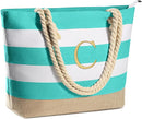 YOOLIFE Initial Canvas Waterproof Beach Tote Bag Zipper Personalized Gifts for Women Her Birthday Travel Beach Essential by TinyTreasures Baby Boutique