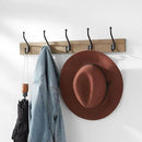 Amazon Basics Rectangular Farmhouse Wall-Mounted Coat Rack with Storage Hooks, 5 Hooks, Barnwood by CozyNest Decor