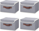 ANMINY 4PCS Storage Bins with Lid PU Leather Handles Storage Boxes PP Plastic Board Decorative Foldable Lidded Cotton Linen Fabric Home Cubes Baskets Closet Organizer Containers - Gray, Small Size by TinyTreasures Baby Boutique