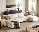 LINSY HOME Modular Sectional Sofa - 157'' Comfy Corduroy Cloud Sofa Oversized U Shaped Couch with Movable Ottoman, Soft Modern Sofa for Living Room Apartment, Beige by CozyNest Decor