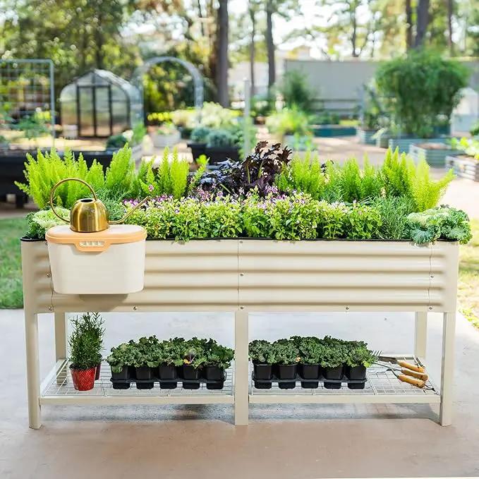 Elevated Raised Garden Bed-V Series, 2' x 6' Garden Beds with Legs & Storage Rack for Patio Porch, 1000 Lbs Weight Capacity, Outdoor Planter Boxes for Gardening Herbs Vegetables Flowers, Olive Green, photo 6 of 9