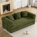80.3" Convertible Sleeper Sofa Bed with Cylindrical Pillow, Corduroy Folding Mattress Couch with Fixed-Shape Frame, Modular Floor Sofa Lounge Couch for Living Room Bedroom Lounge, Green by CozyNest Decor