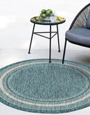 Unique Loom Outdoor Border Collection Area Rug - Soft Border (4' Round Teal/Ivory) by GreenHaven Gardens