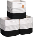 NaturalCozy Storage Cubes 11 Inch Cotton Rope Woven Baskets for Organizing, 3-Pack | Cube Storage Bin | Square Storage Baskets for Shelves Organizer, Classroom, Kids Toy Bins, Closet, Baby Nursery by TinyTreasures Baby Boutique