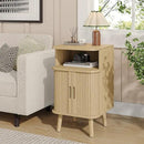 Alohappy Mid Century Modern End Table, Fluted Wood Nightstand with Sliding Tambour Door, Curved Round Edge Side Table with Storage Cabinet for Bedroom, Living Room, Natural Oak by CozyNest Decor